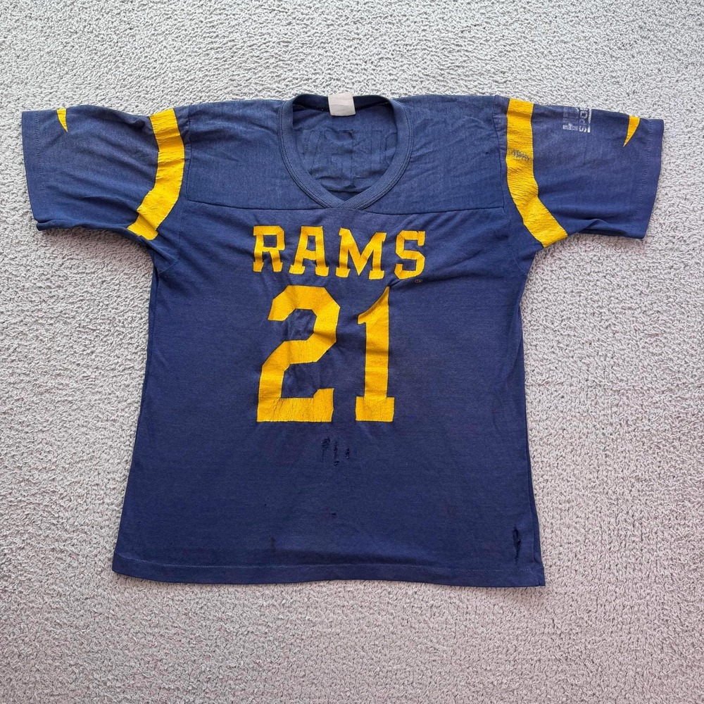 Vintage Rawlings Los Angeles Rams Shirt Jersey 21 Pleva Blue Made in USA Medium